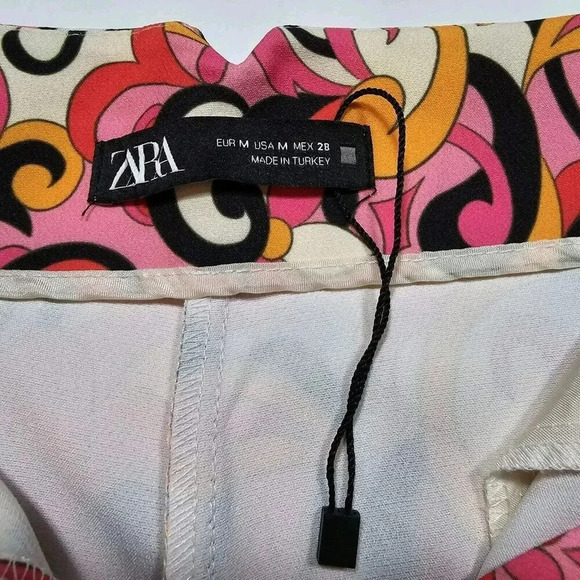 Zara Pants Size M Pink Floral Paisley '70s Retro Straight Leg Pleated Women's - Picture 13 of 14